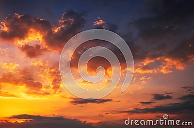 Beautiful fiery sunset sky. Stock Photo