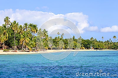 Beautiful Fiji atoll island with white beach Stock Photo