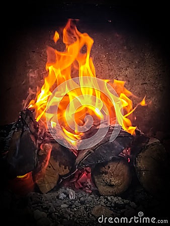 Beautiful firewood on fire Stock Photo