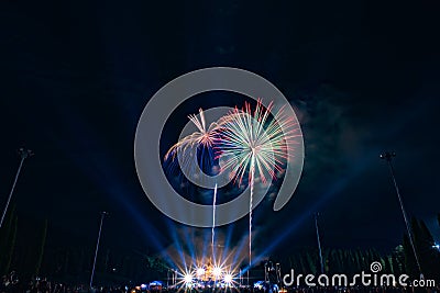 Beautiful firework night scene. Stock Photo