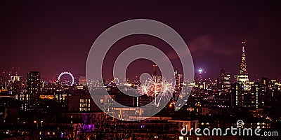 Beautiful fireworks above London. New Years Eve Stock Photo