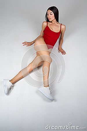 Beautiful Fit Woman Doing Stretching Exercises Stock Photo