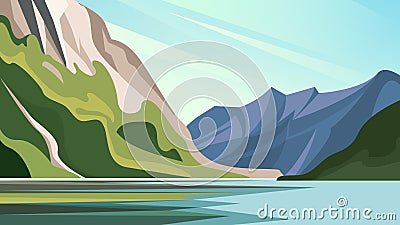 Beautiful fjord landscape. Vector Illustration