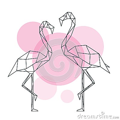Beautiful flamingo illustration in geometric style of abstract on circles background. Vector Illustration