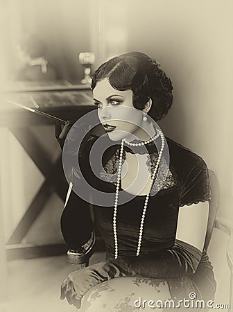 Beautiful Flapper girl Stock Photo