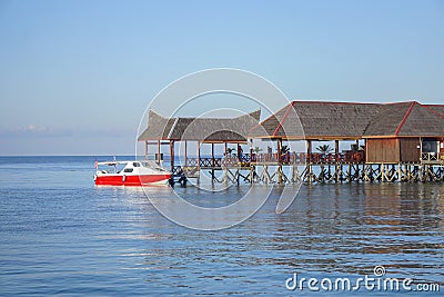 Beautiful floating chalet at mabul island aand blue sky Editorial Stock Photo