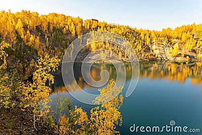 a beautiful flooded gold mine near the village of Mindyak Stock Photo