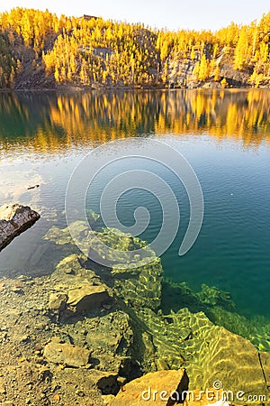 a beautiful flooded gold mine near the village of Mindyak Stock Photo