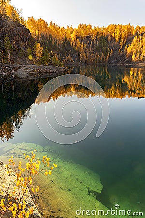 a beautiful flooded gold mine near the village of Mindyak Stock Photo