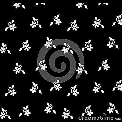 Plant Beautiful black and white floral seamles design element flowers and leaves design element with imitation guipure embroidery. Stock Photo