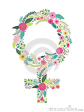 Beautiful floral feminine symbol of Venus as female gender sign Vector Illustration