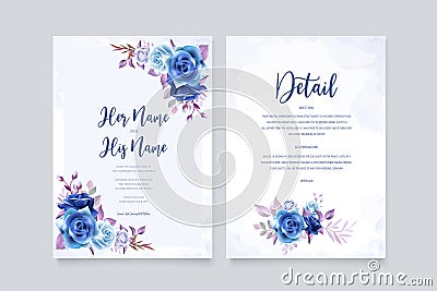 Beautiful floral and leaves wedding invitation template Vector Illustration