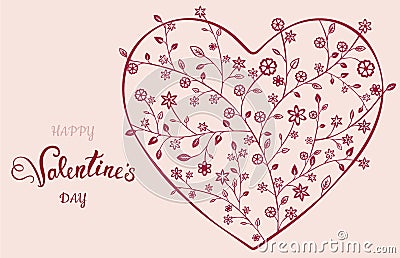 Beautiful floral ornate heart. Valentine card. Vector Illustration