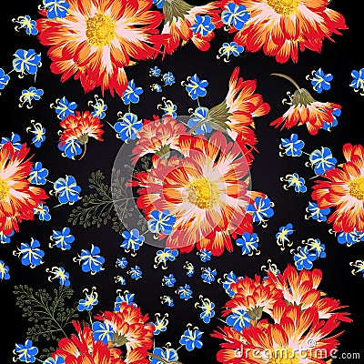 Beautiful floral pattern with bright chamomilies and blue flower Stock Photo