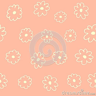 Beautiful floral seamless pattern with hand drawn flowers, colorful spring design, soft pink background Vector Illustration