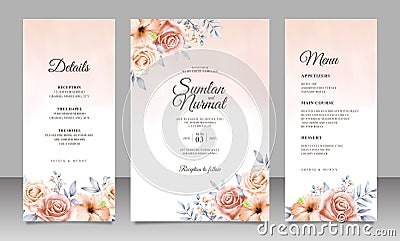 Beautiful floral wedding invitation card template with watercolor background Vector Illustration