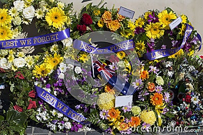 Beautiful Floral Wreaths on Anzac Day in Bunbury Western Australia. Stock Photo