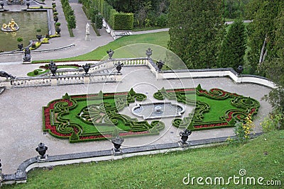 Flower garden from boxwood near Linderhof palace in Germany Editorial Stock Photo