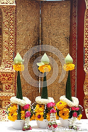 Beautiful flower garlands for Buddhist worship Stock Photo