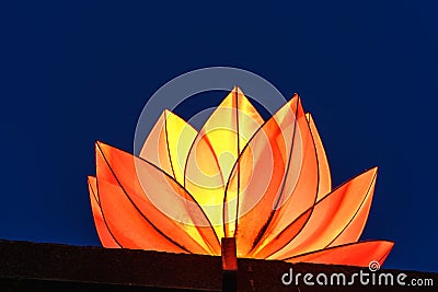 Beautiful flower garlands and colored lanterns on ancient architectural building Stock Photo