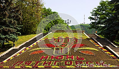 Beautiful flowerbed calendar in Pyatigorsk Stock Photo