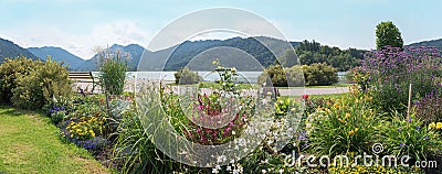 Beautiful flowerbed at spa gardens tourist resort schliersee, bavarian mountains Stock Photo