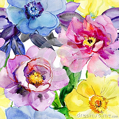 Beautiful flowers, watercolor illustration. Cartoon Illustration