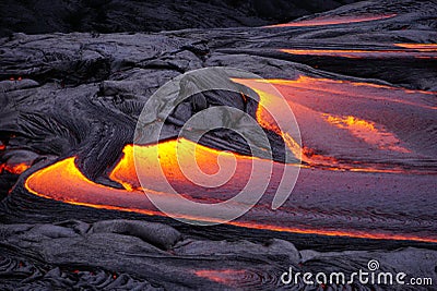 Flowing lava in Hawaii Stock Photo