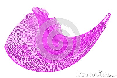 Beautiful flowing mesh of small particles. Blue wavy shape made of small cubes. 3D rendering image. Stock Photo