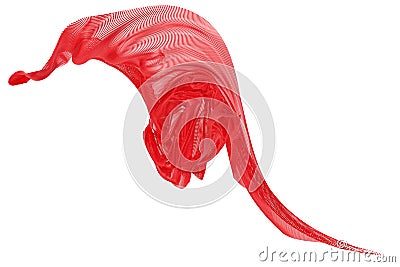 Beautiful flowing mesh of small particles. Red wavy shape made of small cubes. 3D rendering image Stock Photo