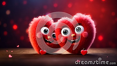 Beautiful fluffy red hearts on a dark background Stock Photo