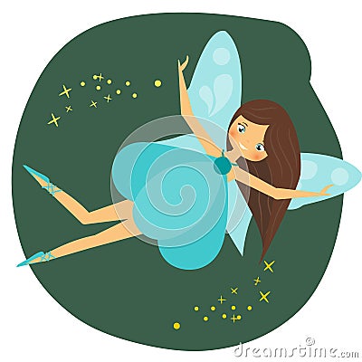 Beautiful flying fairy character with blue wings. Vector Illustration