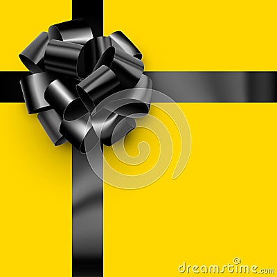 Beautiful foil black bow with ribbon on yellow background Vector Illustration