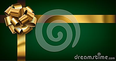 Beautiful foil golden bow with ribbon on green background Vector Illustration