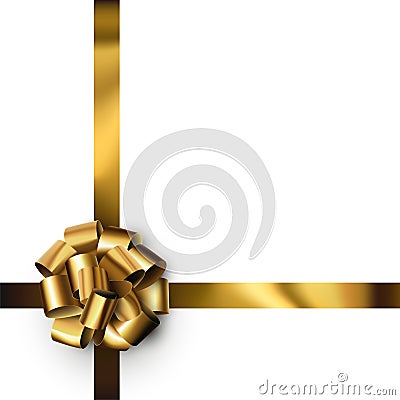 Beautiful foil golden bow with ribbon on white background Vector Illustration