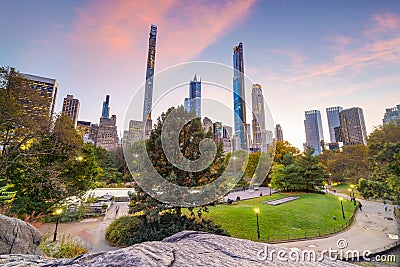 Beautiful foliage colors of New York Central Park at sunset Stock Photo