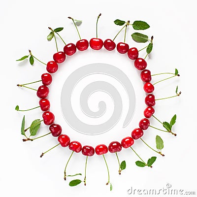 Beautiful food circle Frame of red ripe cherries Stock Photo