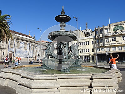 Fonte dos LeÃµes Lions Fountain. Porto. Portugal. Editorial Stock Photo