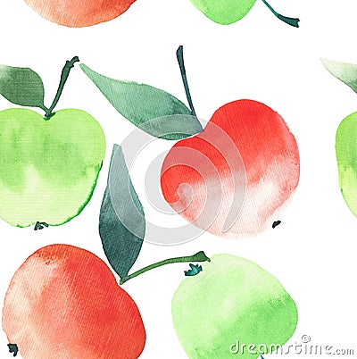 Beautiful four bright apples pattern watercolor hand sketch Stock Photo