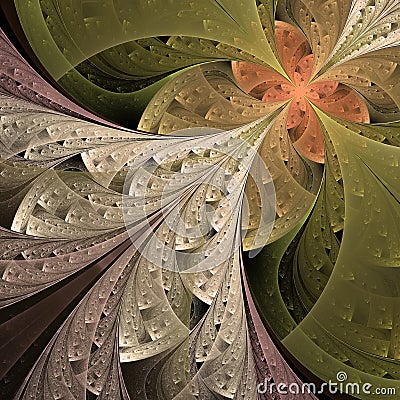 Beautiful fractal flower in beige, brown and green. Stock Photo