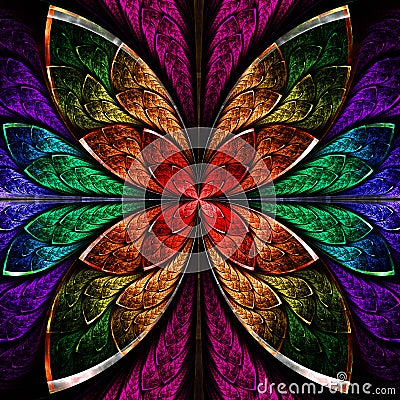 Beautiful fractal flower in blue, green and red Stock Photo