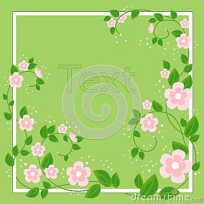 Beautiful frame for photography and text. Delicate rosewood flowers. Spring background. vector illustration Cartoon Illustration