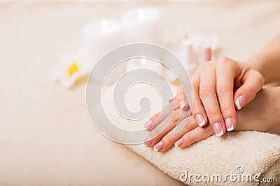 Beautiful French manicure Stock Photo