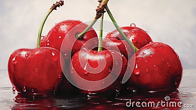 Beautiful cherries with dew droplets Stock Photo