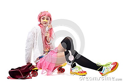 Beautiful full-length girl in the image of kawaii Stock Photo