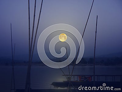 Beautiful full moon night over the river Stock Photo
