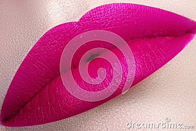 Beautiful full pink lips. Pink lipstick. Gloss lips. Make-up & C Stock Photo