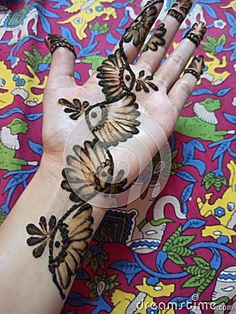 Beautiful full simple mehndi design of Indian girl Stock Photo