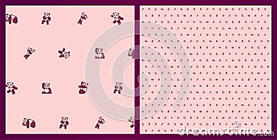 Beautiful funny pink pattern with cartoon pandas Vector Illustration