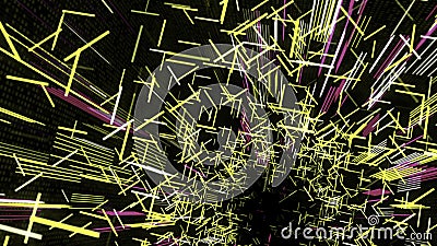 Beautiful futuristic abstraction of sci-fi endless tunnel on the black background. Animation. Moving forward inside Stock Photo